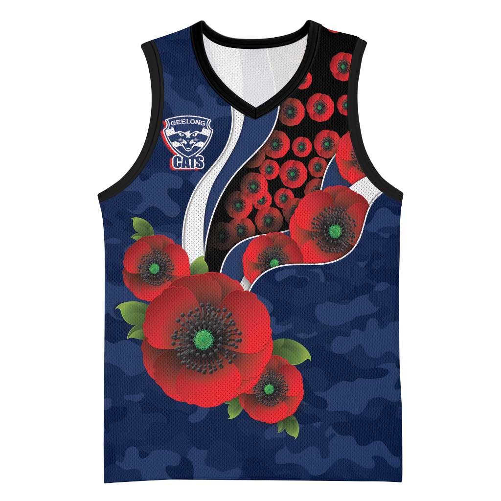 Geelong Cats ANZAC Personalised Basketball Jersey Lest We Forget Poppy Camo