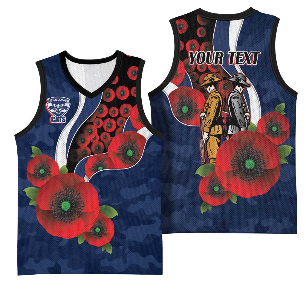 Geelong Cats ANZAC Personalised Basketball Jersey Lest We Forget Poppy Camo