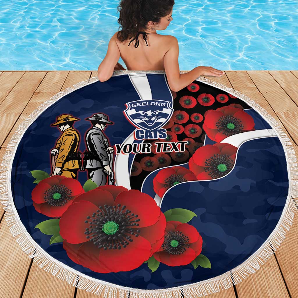 Geelong Cats ANZAC Personalised Beach Blanket Lest We Forget Poppy Camo
