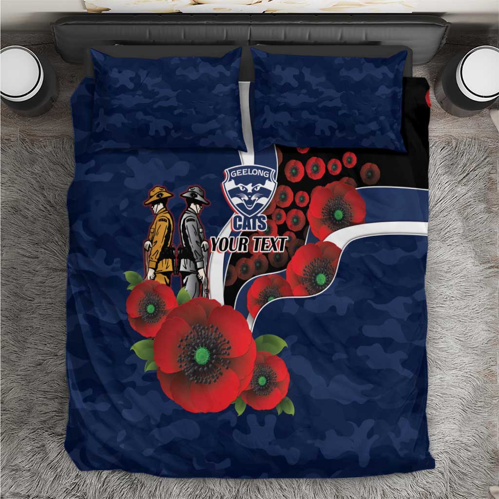 Geelong Cats ANZAC Personalised Bedding Set Lest We Forget Poppy Camo