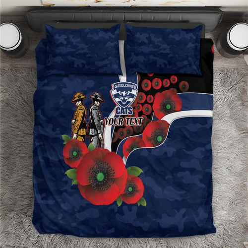Geelong Cats ANZAC Personalised Bedding Set Lest We Forget Poppy Camo