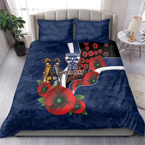 Geelong Cats ANZAC Personalised Bedding Set Lest We Forget Poppy Camo