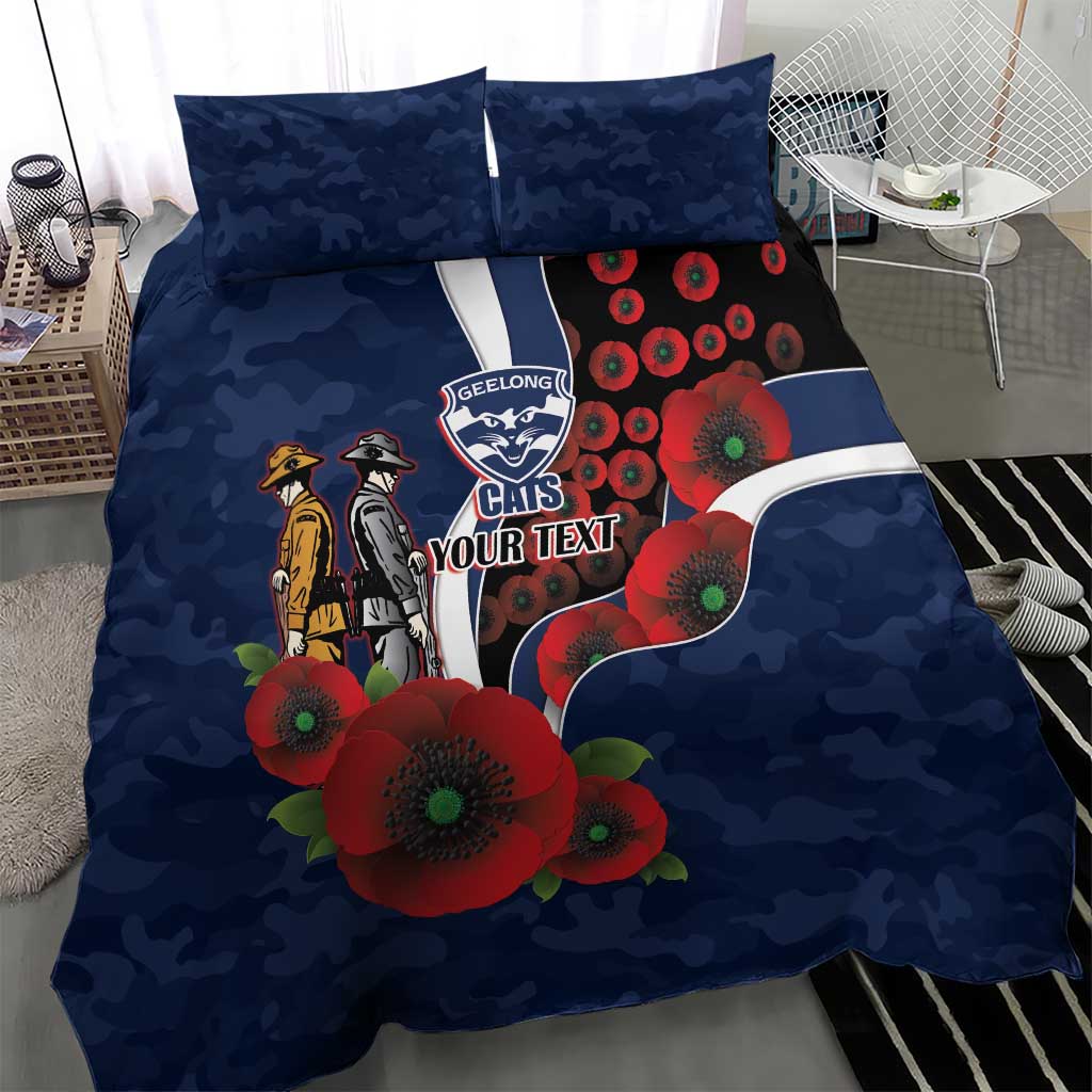 Geelong Cats ANZAC Personalised Bedding Set Lest We Forget Poppy Camo