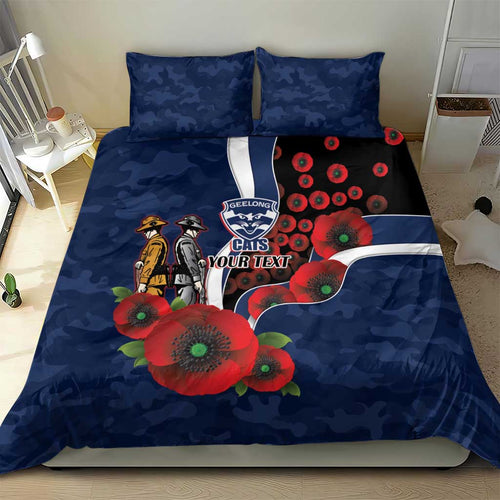 Geelong Cats ANZAC Personalised Bedding Set Lest We Forget Poppy Camo
