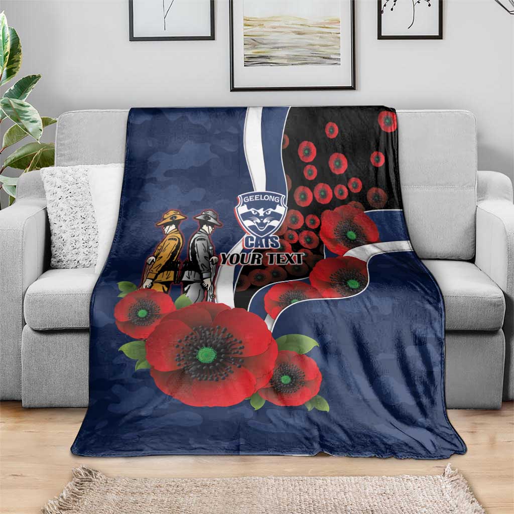 Geelong Cats ANZAC Personalised Blanket Lest We Forget Poppy Camo