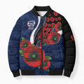 Geelong Cats ANZAC Personalised Bomber Puffer Jacket Lest We Forget Poppy Camo