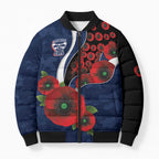 Geelong Cats ANZAC Personalised Bomber Puffer Jacket Lest We Forget Poppy Camo