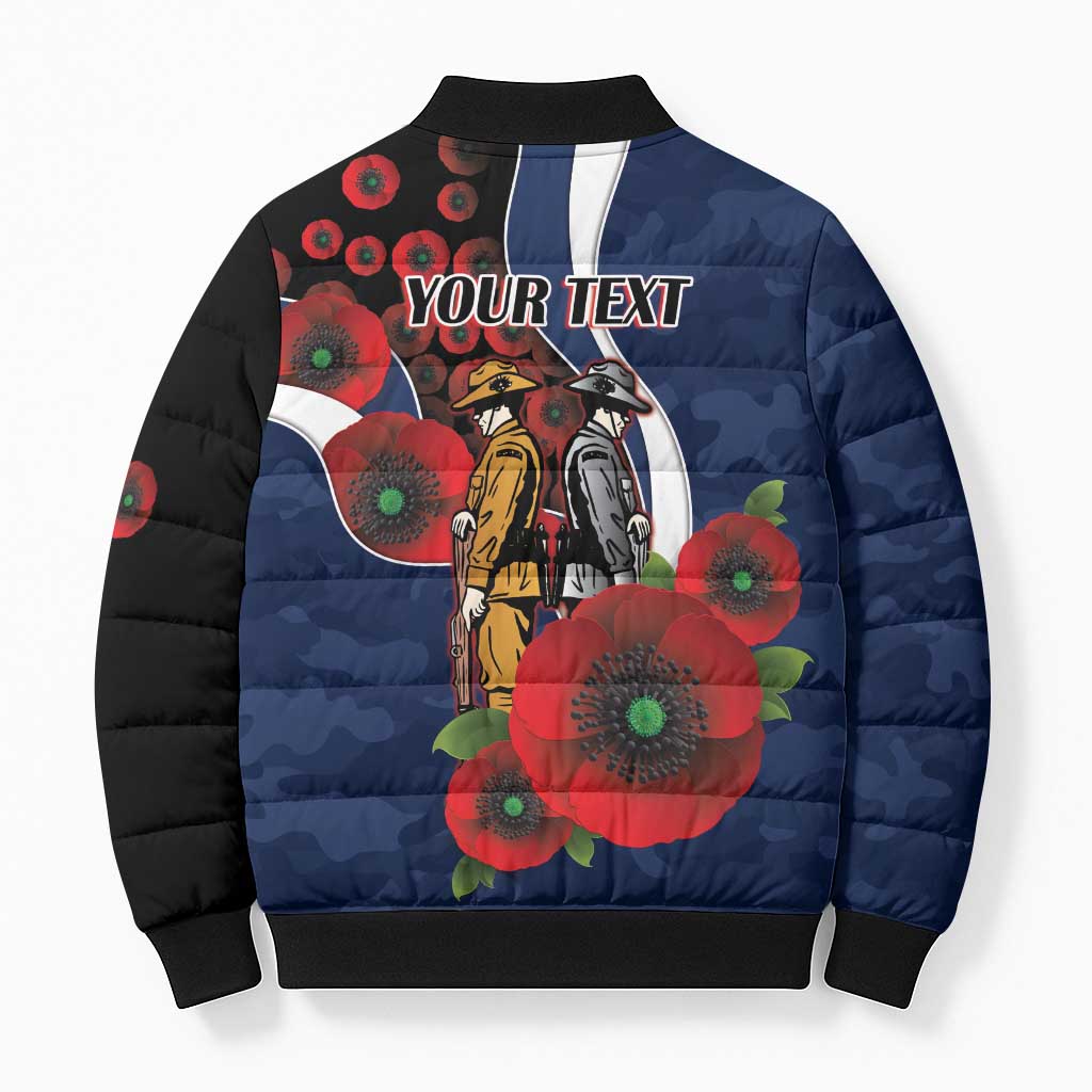 Geelong Cats ANZAC Personalised Bomber Puffer Jacket Lest We Forget Poppy Camo