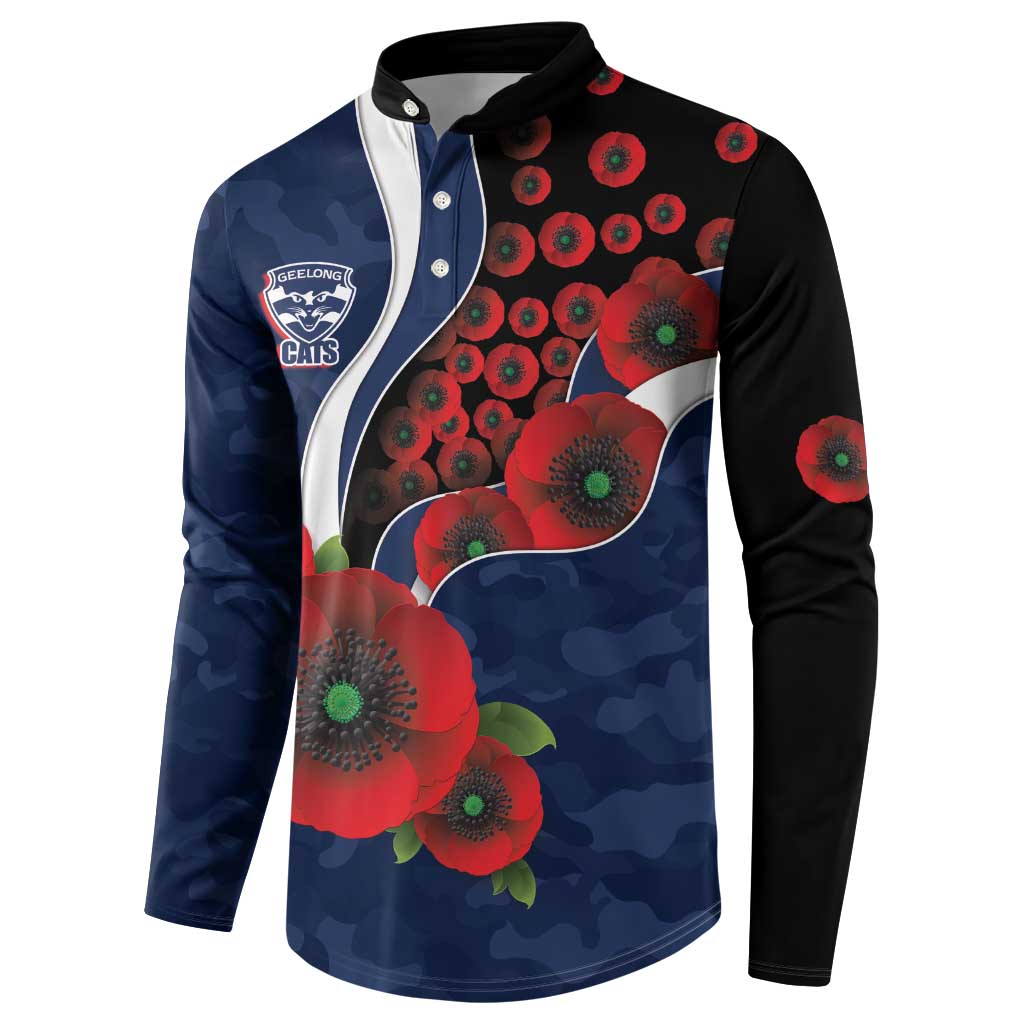Geelong Cats ANZAC Personalised Button Sweatshirt Lest We Forget Poppy Camo