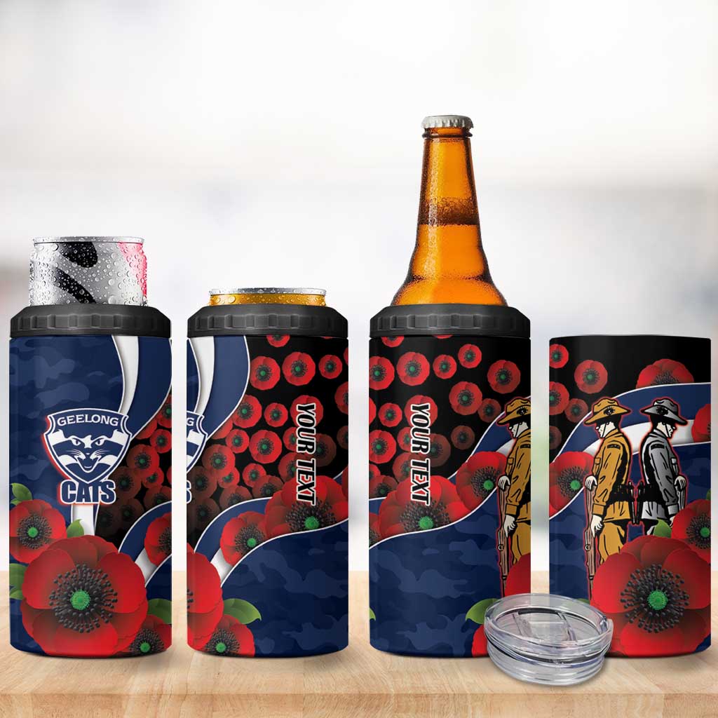 Geelong Cats ANZAC Personalised 4 in 1 Can Cooler Tumbler Lest We Forget Poppy Camo