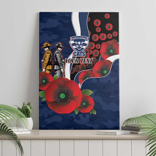 Geelong Cats ANZAC Personalised Canvas Wall Art Lest We Forget Poppy Camo