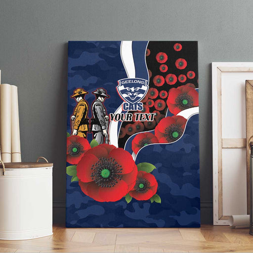 Geelong Cats ANZAC Personalised Canvas Wall Art Lest We Forget Poppy Camo