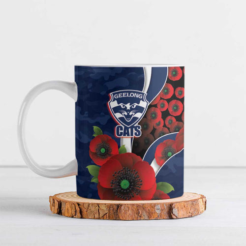 Geelong Cats ANZAC Personalised Ceramic Mug Lest We Forget Poppy Camo