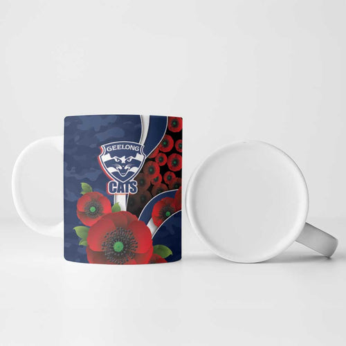 Geelong Cats ANZAC Personalised Ceramic Mug Lest We Forget Poppy Camo