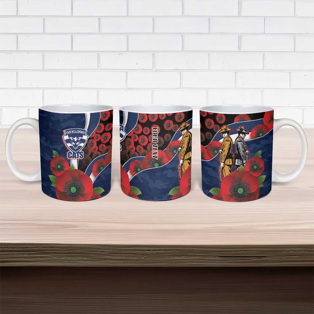 Geelong Cats ANZAC Personalised Ceramic Mug Lest We Forget Poppy Camo