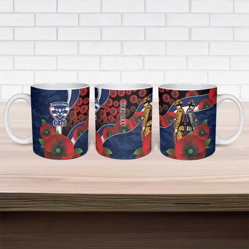 Geelong Cats ANZAC Personalised Ceramic Mug Lest We Forget Poppy Camo