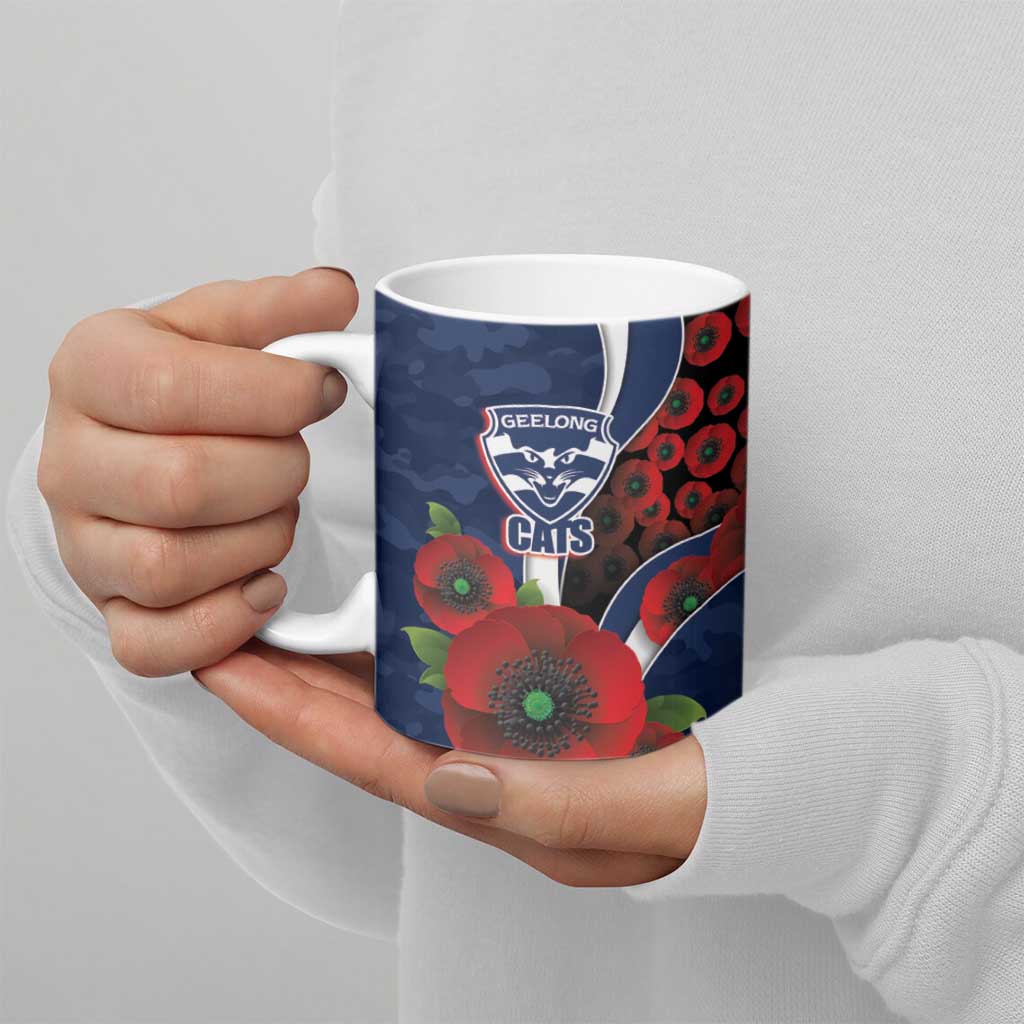 Geelong Cats ANZAC Personalised Ceramic Mug Lest We Forget Poppy Camo
