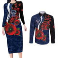 Geelong Cats ANZAC Personalised Couples Matching Long Sleeve Bodycon Dress and Long Sleeve Button Shirt Lest We Forget Poppy Camo