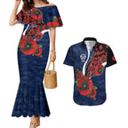 Geelong Cats ANZAC Personalised Couples Matching Mermaid Dress and Hawaiian Shirt Lest We Forget Poppy Camo