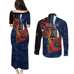 Geelong Cats ANZAC Personalised Couples Matching Puletasi and Long Sleeve Button Shirt Lest We Forget Poppy Camo