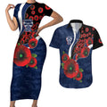 Geelong Cats ANZAC Personalised Couples Matching Short Sleeve Bodycon Dress and Hawaiian Shirt Lest We Forget Poppy Camo