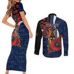 Geelong Cats ANZAC Personalised Couples Matching Short Sleeve Bodycon Dress and Long Sleeve Button Shirt Lest We Forget Poppy Camo