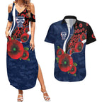 Geelong Cats ANZAC Personalised Couples Matching Summer Maxi Dress and Hawaiian Shirt Lest We Forget Poppy Camo