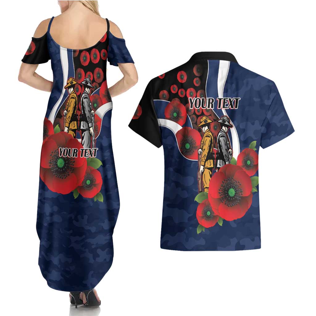 Geelong Cats ANZAC Personalised Couples Matching Summer Maxi Dress and Hawaiian Shirt Lest We Forget Poppy Camo