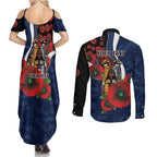 Geelong Cats ANZAC Personalised Couples Matching Summer Maxi Dress and Long Sleeve Button Shirt Lest We Forget Poppy Camo