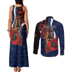 Geelong Cats ANZAC Personalised Couples Matching Tank Maxi Dress and Long Sleeve Button Shirt Lest We Forget Poppy Camo