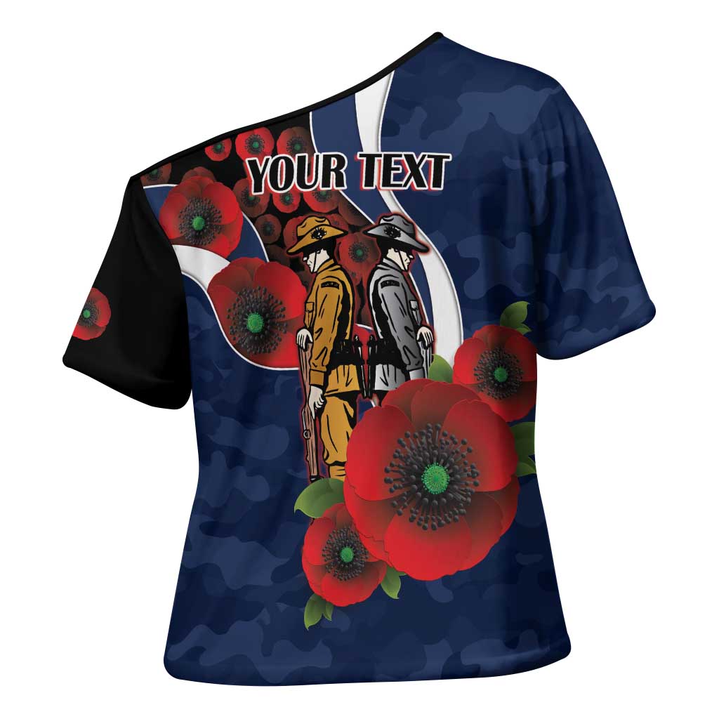 Geelong Cats ANZAC Personalised Cross Shoulder Shirt Lest We Forget Poppy Camo