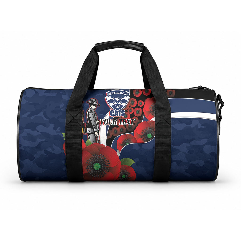 Geelong Cats ANZAC Personalised Duffle Bag Lest We Forget Poppy Camo