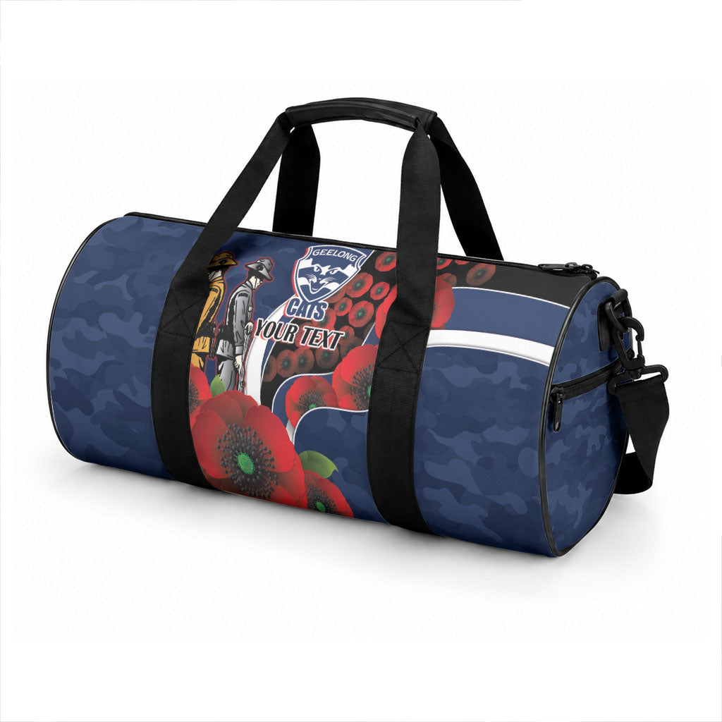 Geelong Cats ANZAC Personalised Duffle Bag Lest We Forget Poppy Camo