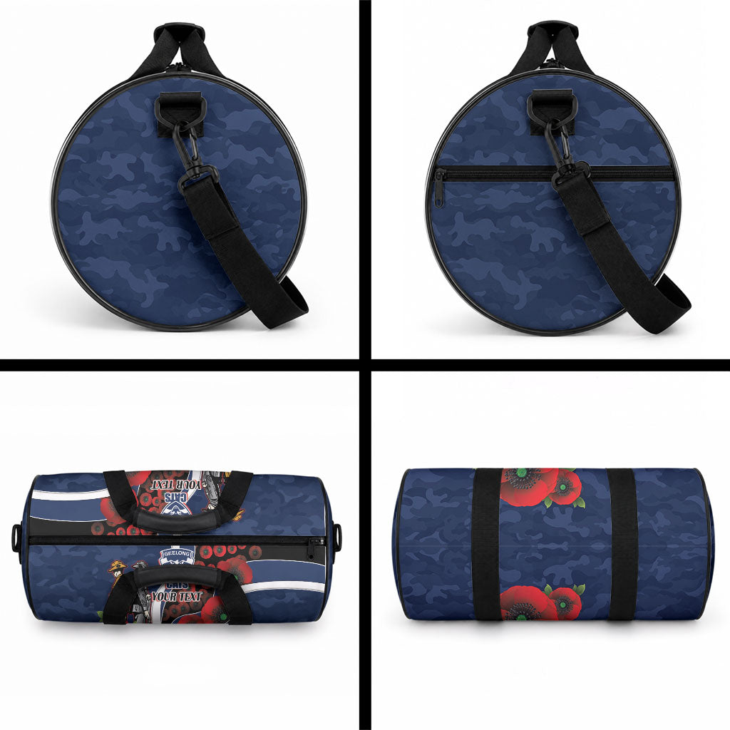 Geelong Cats ANZAC Personalised Duffle Bag Lest We Forget Poppy Camo