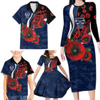 Geelong Cats ANZAC Personalised Family Matching Long Sleeve Bodycon Dress and Hawaiian Shirt Lest We Forget Poppy Camo