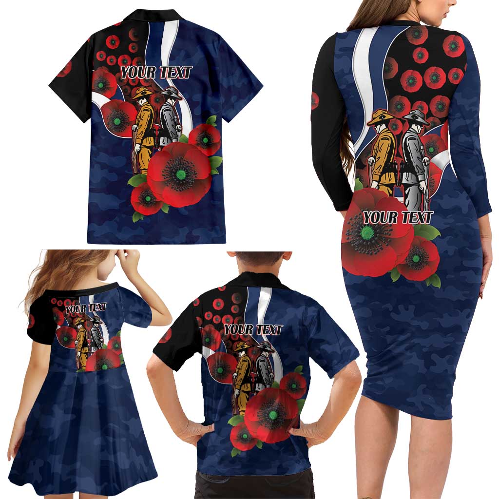 Geelong Cats ANZAC Personalised Family Matching Long Sleeve Bodycon Dress and Hawaiian Shirt Lest We Forget Poppy Camo