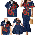 Geelong Cats ANZAC Personalised Family Matching Mermaid Dress and Hawaiian Shirt Lest We Forget Poppy Camo