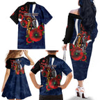 Geelong Cats ANZAC Personalised Family Matching Off The Shoulder Long Sleeve Dress and Hawaiian Shirt Lest We Forget Poppy Camo