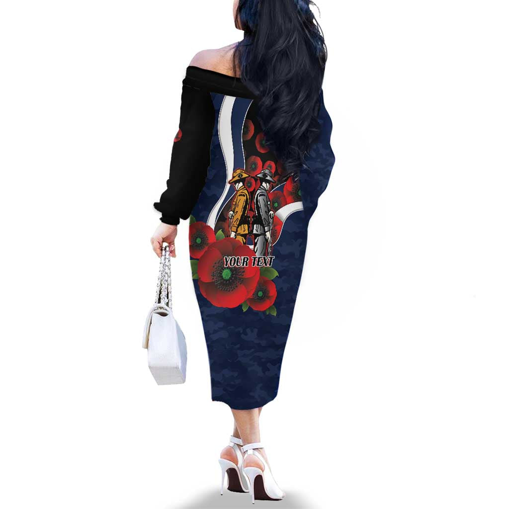 Geelong Cats ANZAC Personalised Family Matching Off The Shoulder Long Sleeve Dress and Hawaiian Shirt Lest We Forget Poppy Camo