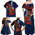 Geelong Cats ANZAC Personalised Family Matching Off Shoulder Maxi Dress and Hawaiian Shirt Lest We Forget Poppy Camo