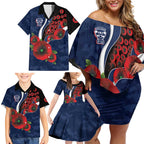 Geelong Cats ANZAC Personalised Family Matching Off Shoulder Short Dress and Hawaiian Shirt Lest We Forget Poppy Camo