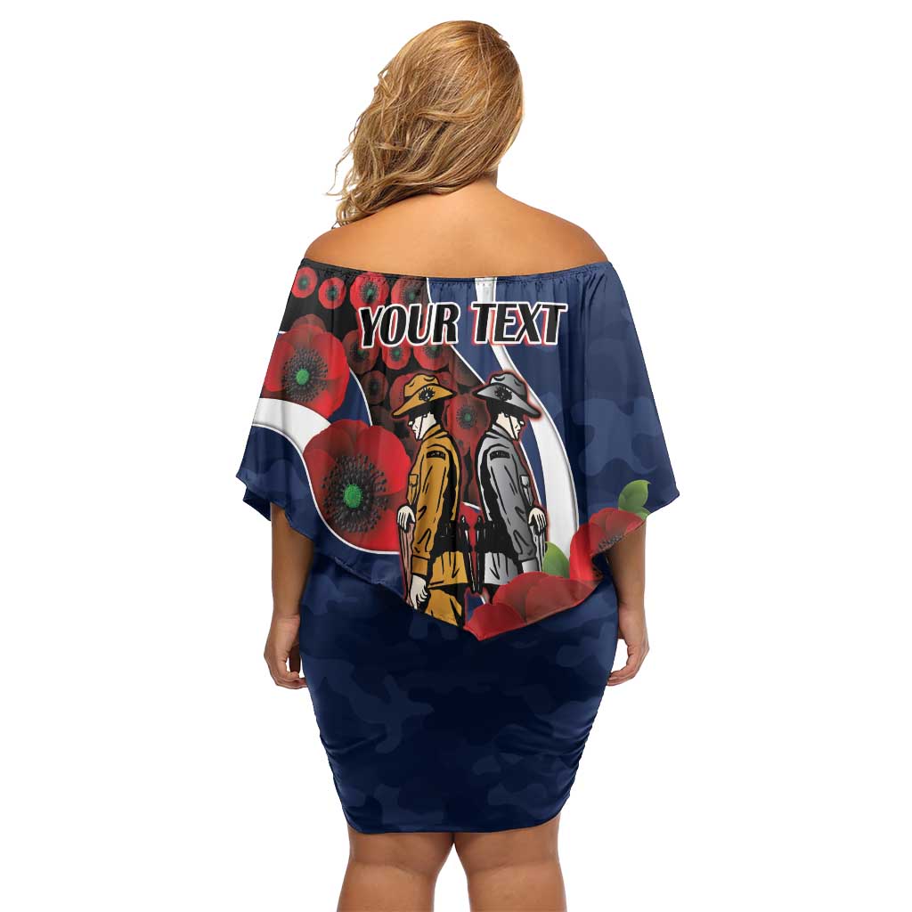 Geelong Cats ANZAC Personalised Family Matching Off Shoulder Short Dress and Hawaiian Shirt Lest We Forget Poppy Camo