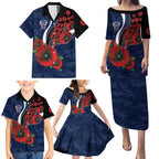 Geelong Cats ANZAC Personalised Family Matching Puletasi and Hawaiian Shirt Lest We Forget Poppy Camo
