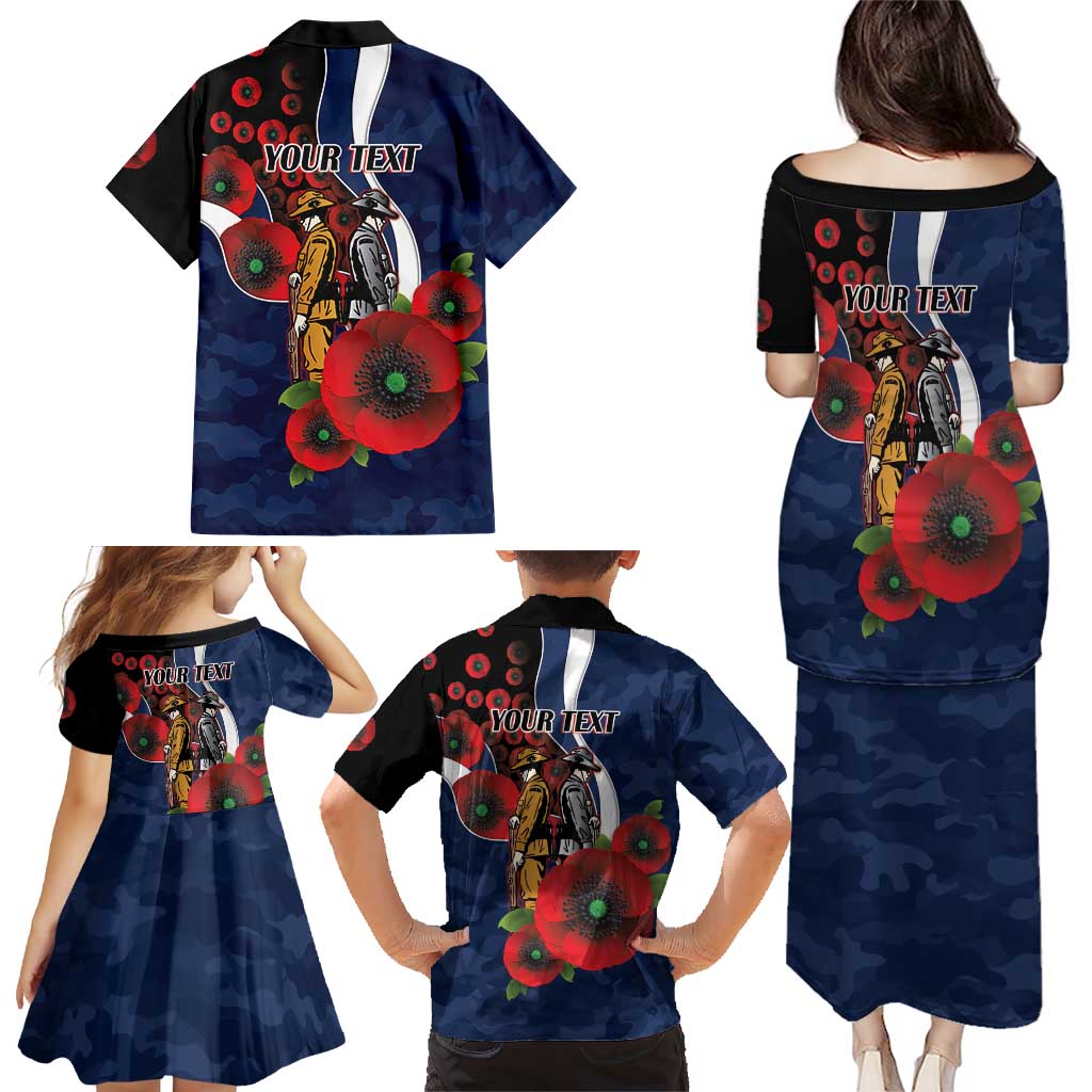 Geelong Cats ANZAC Personalised Family Matching Puletasi and Hawaiian Shirt Lest We Forget Poppy Camo