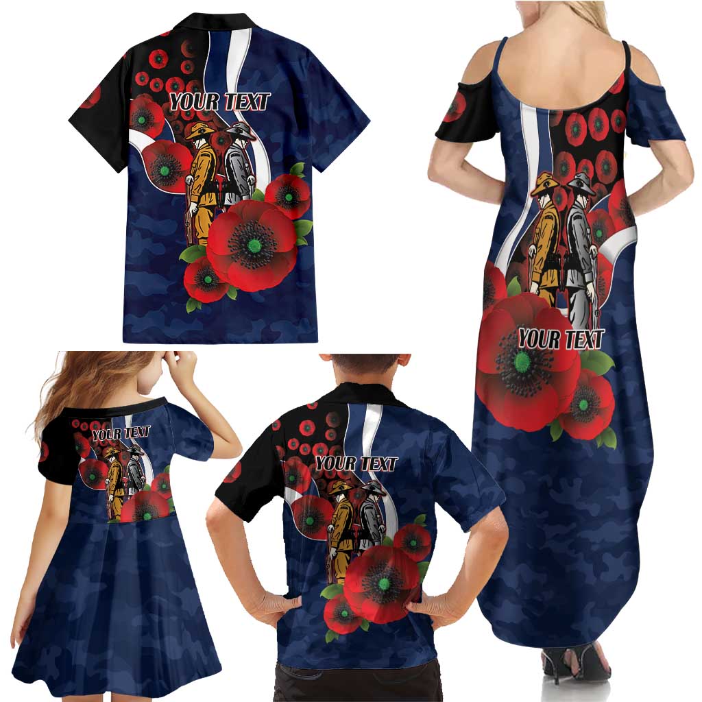 Geelong Cats ANZAC Personalised Family Matching Summer Maxi Dress and Hawaiian Shirt Lest We Forget Poppy Camo