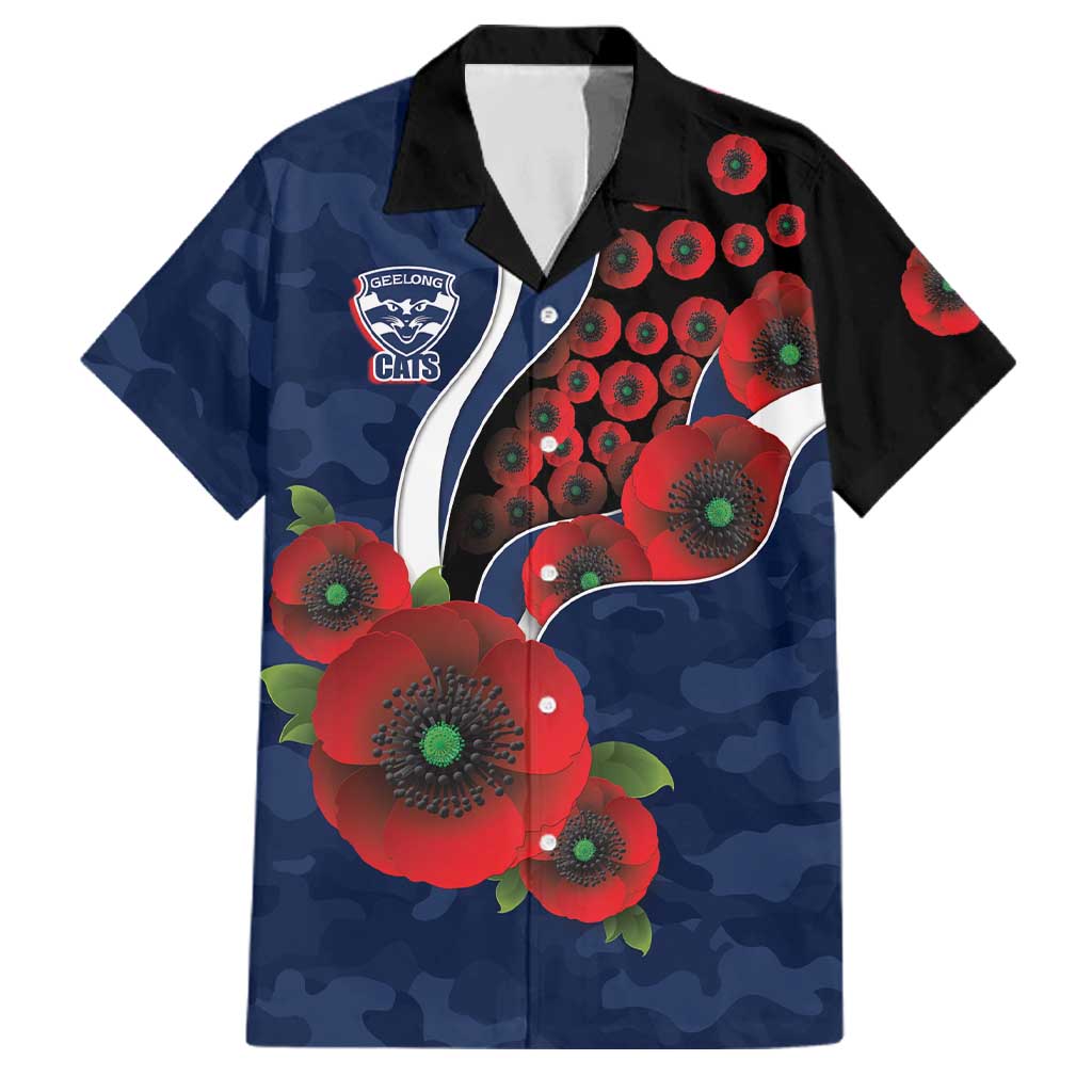Geelong Cats ANZAC Personalised Family Matching Summer Maxi Dress and Hawaiian Shirt Lest We Forget Poppy Camo