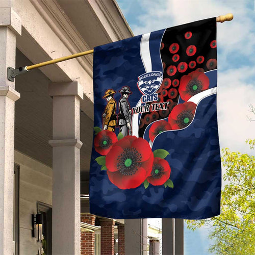 Geelong Cats ANZAC Personalised Garden Flag Lest We Forget Poppy Camo