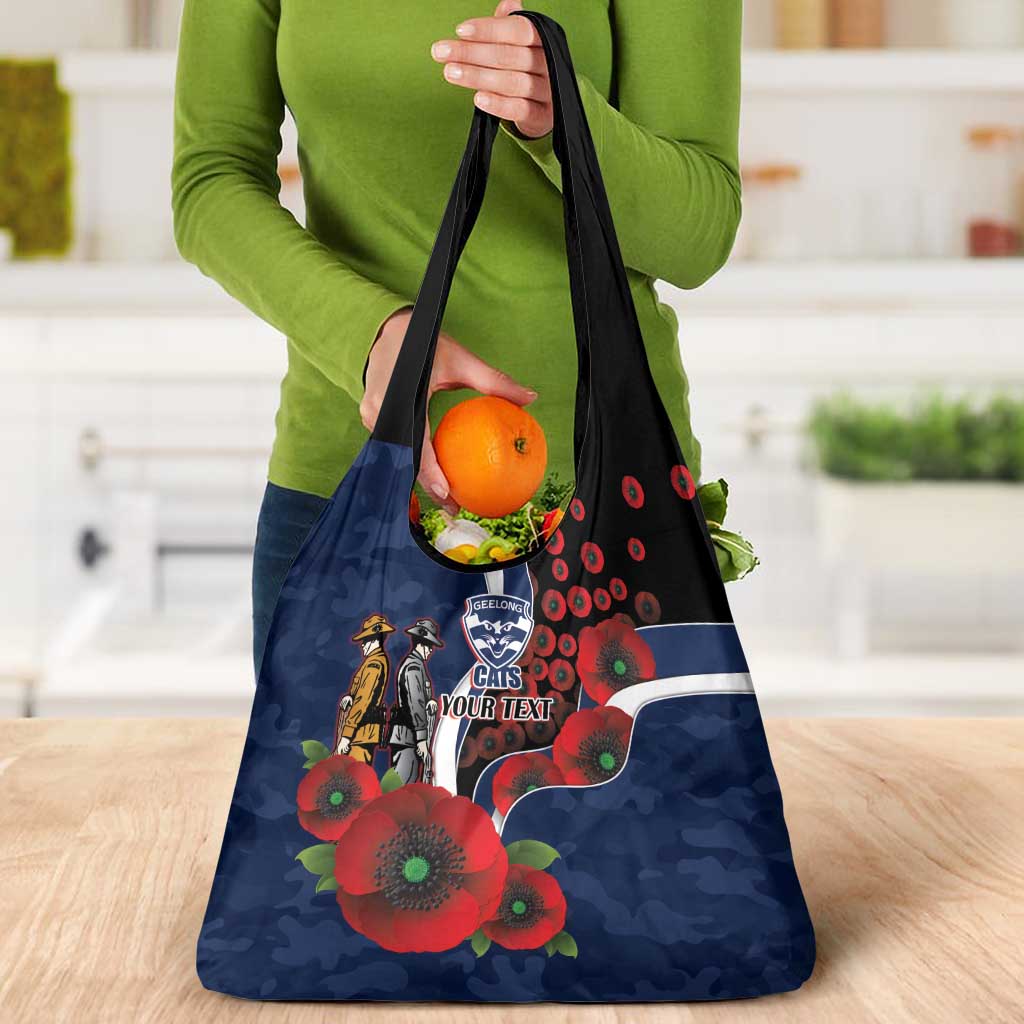 Geelong Cats ANZAC Personalised Grocery Bag Lest We Forget Poppy Camo