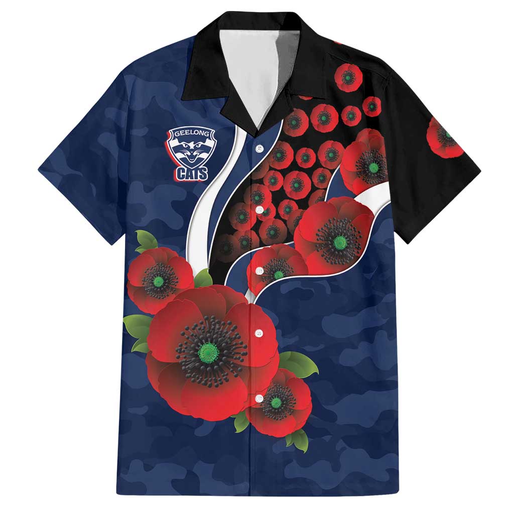 Geelong Cats ANZAC Personalised Hawaiian Shirt Lest We Forget Poppy Camo