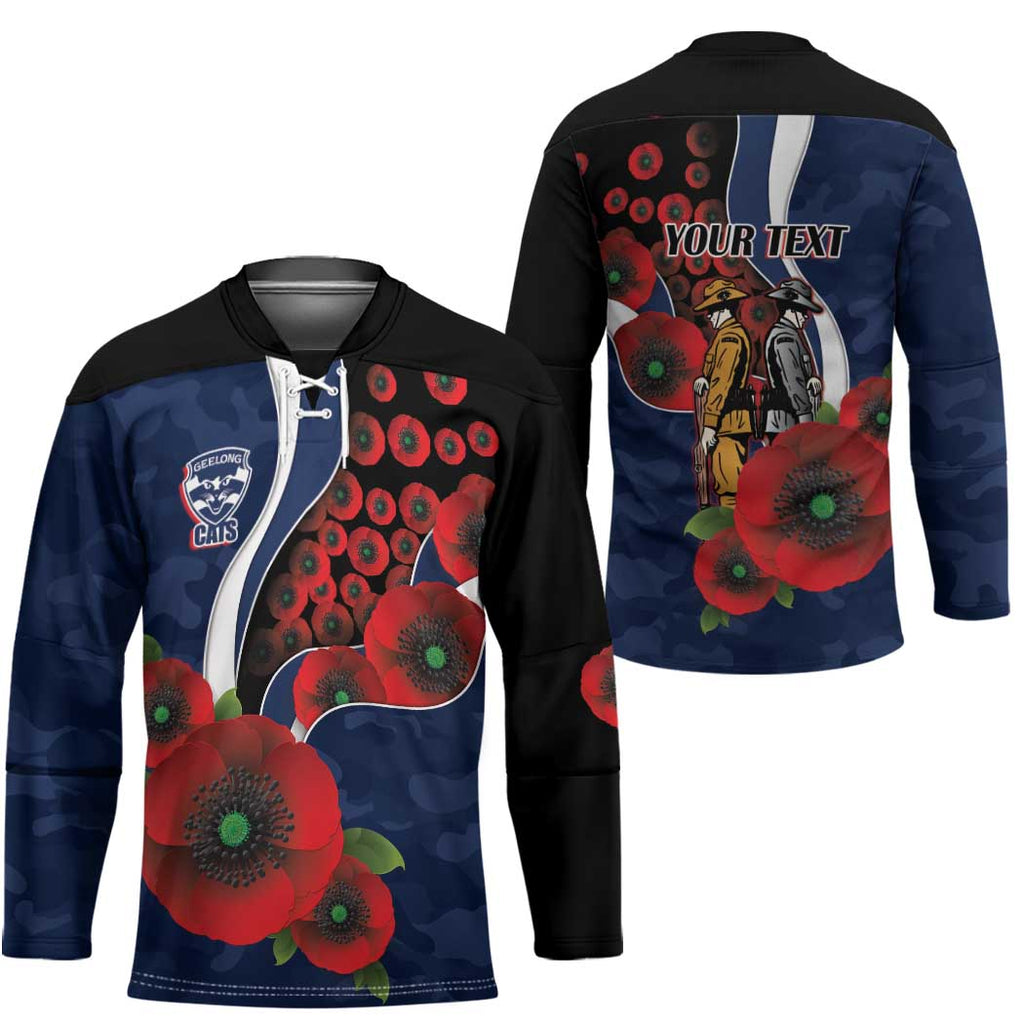 Geelong Cats ANZAC Personalised Hockey Jersey Lest We Forget Poppy Camo